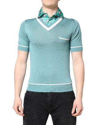 Dolce & Gabbana Mens Short Sleeve Knit Vneck Top - Marine Silk - Size EU 44 (Mens)