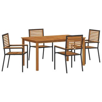 Berkfield Home 5 Piece Garden Dining Set Black Poly Rattan Acacia