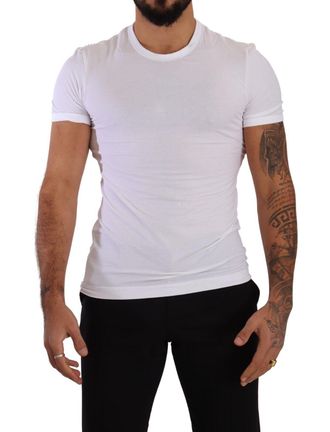 Dolce & Gabbana Heren Witte Ronde Hals Katoenen Stretch T-shirt