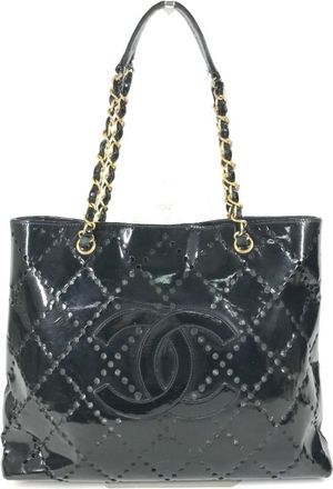 Chanel Black Leather Shoulder Bag Tote Bag (Pre-Owned)