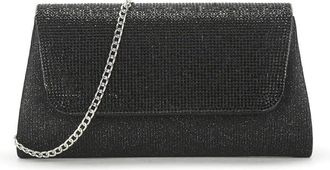 Girly HandBags Womens Evening Clutch Bag with Chain Strap - Glitter Party Purse for Weddings, Cocktail Events, and Formal Occasions Small Black