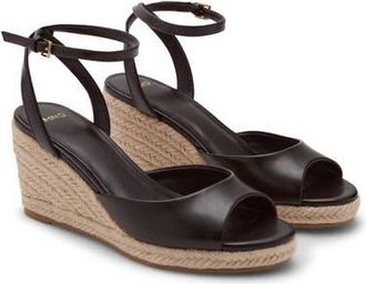 Mango Ankle Strap Open Toe Wedge Espadrille in Chocolate at Nordstrom, Size 38