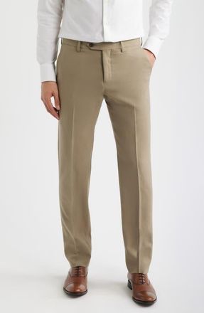 Berle Flat Front Tropical Weight Wool Dress Pants in Taupe at Nordstrom, Size 38 X Unhemmed