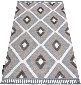 RugsX Alfombra Maroc P651 Diamantes Gris / Blanco Franjas Bereber Marroqu&iacute; Shaggy Grey 200x290 Cm