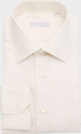 Stefano Ricci Mens Cotton, Silk and Linen Stripe Dress Shirt