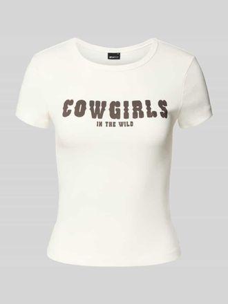 Gina Tricot T-Shirt mit Statement-Print in Weiss, Gr&ouml;&szlig;e L