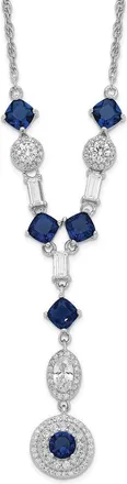 Diamond2Deal Sterling Silver Cushion-cut Blue Glass and Cubic Zirconia Dangle Y-Drop Necklace 18