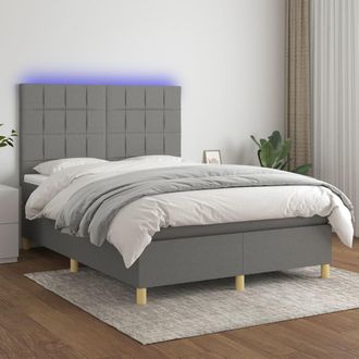 vidaXL Vidaxl - Cama Box Spring Colch&oacute;n Y Luces Led Tela Gris Oscuro 140x190 Cm