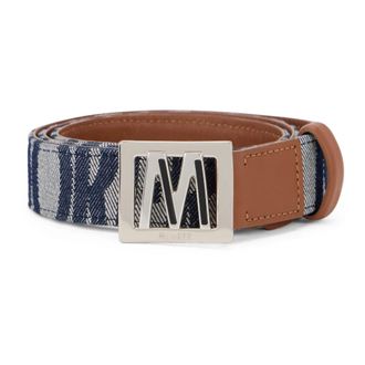 Moorer Belts, female, Blue, Size: 75 CM Denim Belt with Leather Details