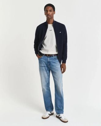 GANT Ultra-fijne Lamswollen Zip Cardigan - Heren - Vesten - Blauw - 3XL - Wol - Truien & Vesten