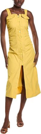 Gracia Side Gathered Front Slit Strap Midi Dress