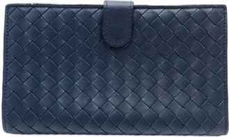 Bottega Veneta Intrecciato Navy Leather Wallet (Bi-Fold) (Pre-Owned)