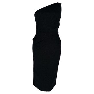 Roland Mouret One-Shoulder Midi Dress in Black Polyamide