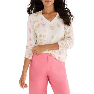 Nic+Zoe Mod Mix V-Neck Sweater in Cream Multi at Nordstrom, Size Xx-Large