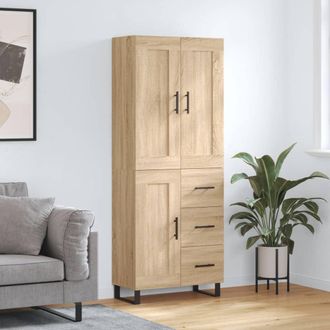 vidaXL Aparador Alto Madera Contrachapada Color Roble 69,5x34x180 Cm Vidaxl