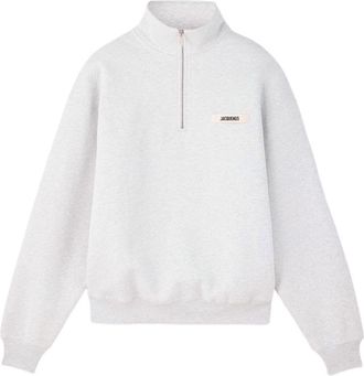 Jacquemus High Collar Half-Zip Sweater with Text Patch