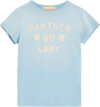 Valentino Tops, Dames, Blauw, L, Katoen, Panther Lady T-Shirt