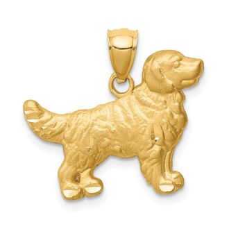Diamond2Deal 10k Yellow Gold Diamond-cut Golden Retriever Pendant
