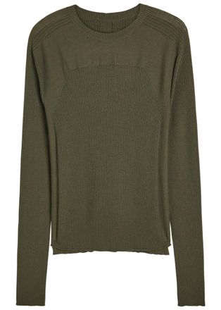 Rick Owens Ribbed Wool Jumper - Khaki - L