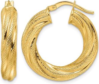 Diamond2Deal 10k Yellow Gold Polished 4.7mm Textured Twist Hoop Earrings