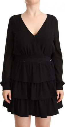 Liu Jo Womens Black Long Sleeves V-neck Mini A-line Dress - Size 12 UK