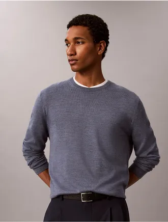 Calvin Klein Mens Extra Fine Merino Blend Crewneck Sweater - Blue - 2XL