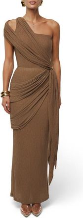 JLUXLABEL Lovina Drape One Shoulder Bodysuit in Brown at Nordstrom, Size X-Small