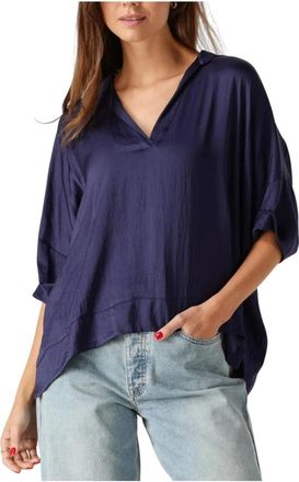 Summum Overhemden, Dames, Blauw, XS, Zijdezachte Top Korte Mouwen