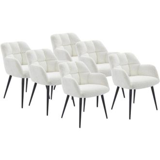 Pascal Morabito Sedia con braccioli Tessuto bouclette e Metallo Bianco - Lotto di 6 - PEGA