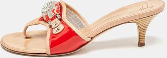 Giuseppe Zanotti Red/red Leather And Patent Crystal Embellished Slide Sandals
