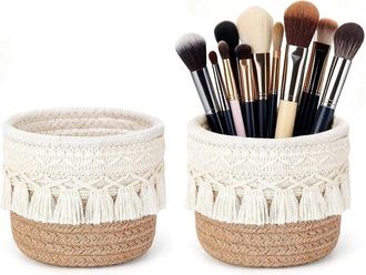 OEM Organizadores De Maquillaje - Mini Cestas - Almacenamiento De Maquillaje - Dise&ntilde;o Tejido A Mano - 2 Piezas De 10 Cm - Beige