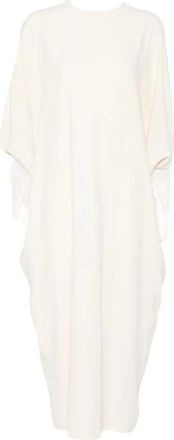 Alberta Ferretti Vestido Largo con Adorno de Plumas Cuello Redondo - Dresses - Mujer - Blanco - S