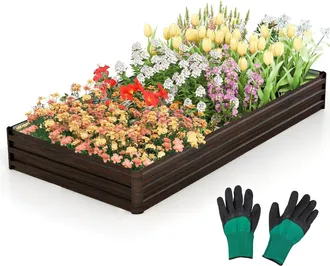 Costway Costway - Cantero De Jard&iacute;n Elevada, 240 X 120 X 30 Cm Jardinera Grande De Metal Para Exteriores Para Vegetales, Frutas, Hierbas, Flores, Resistencia 