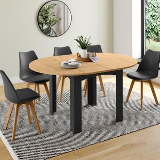IDMarket Dona Mesa De Comedor Redonda Extensible 4-8 Personas Tablero Negro Imitaci&oacute;n Haya 120-160 Cm