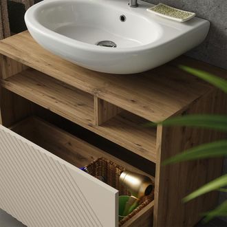 Vicco Mueble Bajo Lavabo Beatrice, Cachemira/roble Artesanal, 80 X 64 Cm Con Caj&oacute;n, Vicco