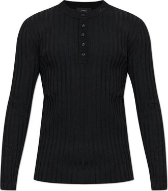 Amiri Script Knit Henley - Heren - V-hals truien - Zwart - L - Wol - Truien & Vesten