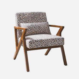 Sweeek Sill&oacute;n Escandinavo De Madera De Hevea Y Estampado De Leopardo, Antoine Leopardo, Leopardo, 70.5x75x81 Cm