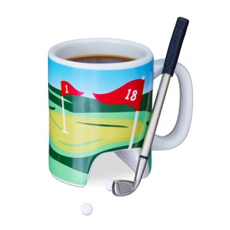 Relaxdays Relaxdays - 10 Tazas Golf, Palo Con Bol&iacute;grafo, 2 Pelotas, Juego Original, Minigolf Oficina, Cer&aacute;mica-pl&aacute;stico, Multicolor