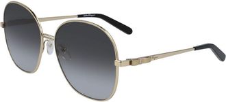 Ferragamo Womens Round Metal Frame Sunglasses - Silver - One Size