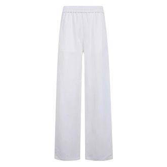Ami Broeken met elastische tailleband - Dames - Wijde Broeken - Wit - M - Linnen - Broeken