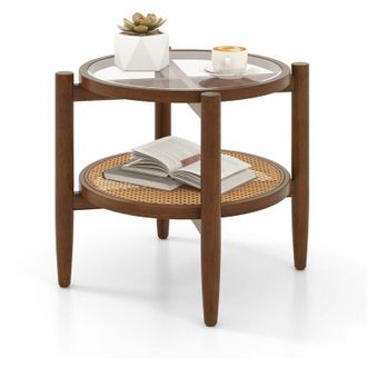 Costway 2-Tier Round Side End Table Sofa Beside Accent Coffee Table W/ Storage Shelf