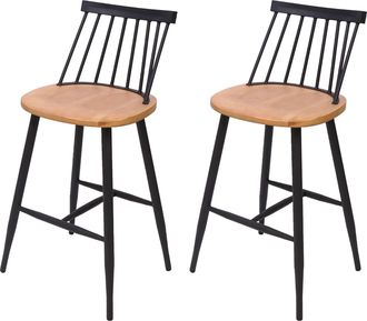 Hhg Hhg - Lote De 2 Taburetes De Bar 875, Taburete De Barra Taburete De Bar, Madera Maciza Dise&ntilde;o Retro Reposapi&eacute;s De Metal Gastronom&iacute;a, Color Natural