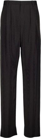 Saint Laurent Broeken, Heren, Zwart, L, Leer, Gestreepte Baggy Canvas Broek