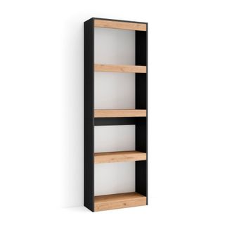 Skraut Home Librer&iacute;a Estanter&iacute;a, Estanteria Libros De Pared, 60x186x25cm, Sal&oacute;n - Comedor - Oficina, Con Almacenaje, Estilo Moderno, Roble Y Negro - Skraut Home