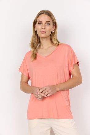 Soyaconcept V-Shirt SOYACONCEPT SC-MARICA 32, Damen, Gr. XXL, rosa (peach pink), Jersey, Obermaterial: 93% Lyocell, 7% Elasthan, unifarben, regular fit normal, V-