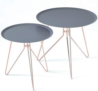 Oresteluchetta Set De 2 Mesas Auxiliares Redondas De Acero Dise&ntilde;o Industrial Chic Thin