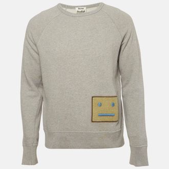 Acne Studios Grey Cotton Knit L Face Patch Sweatshirt