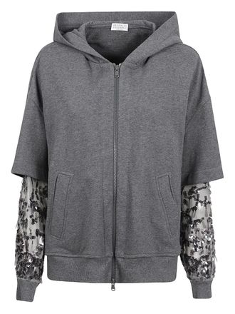 Brunello Cucinelli sequin-embellished hoodie - Grijs