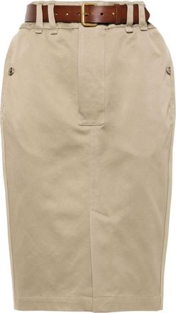 Saint Laurent belted gabardine pencil skirt - women - Calf Leather/Cotton/Cotton - 40 - Neutrals