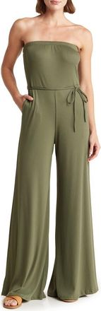 Go Couture Ribbed Strapless Tube Jumpsuit in Olive at Nordstrom Rack, Size X-Large